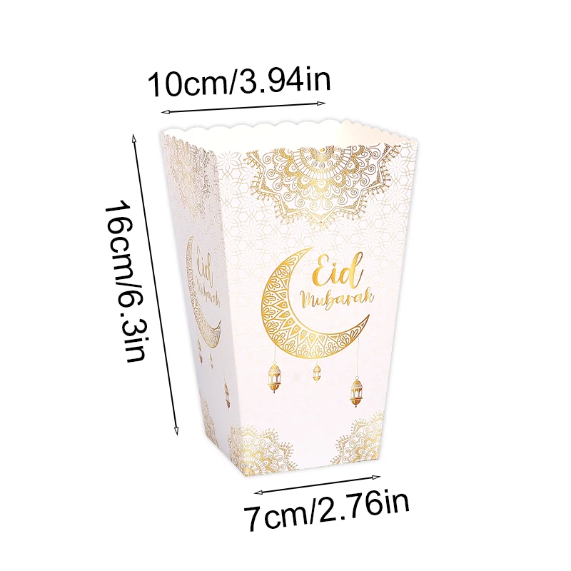 6pcs Eid Mubarak Paper Popcorn Box Ramadan Candy Cookie Snack Box 2025 Islamic Muslim Party Home Decor Supplies Eid Al-Fitr Gift