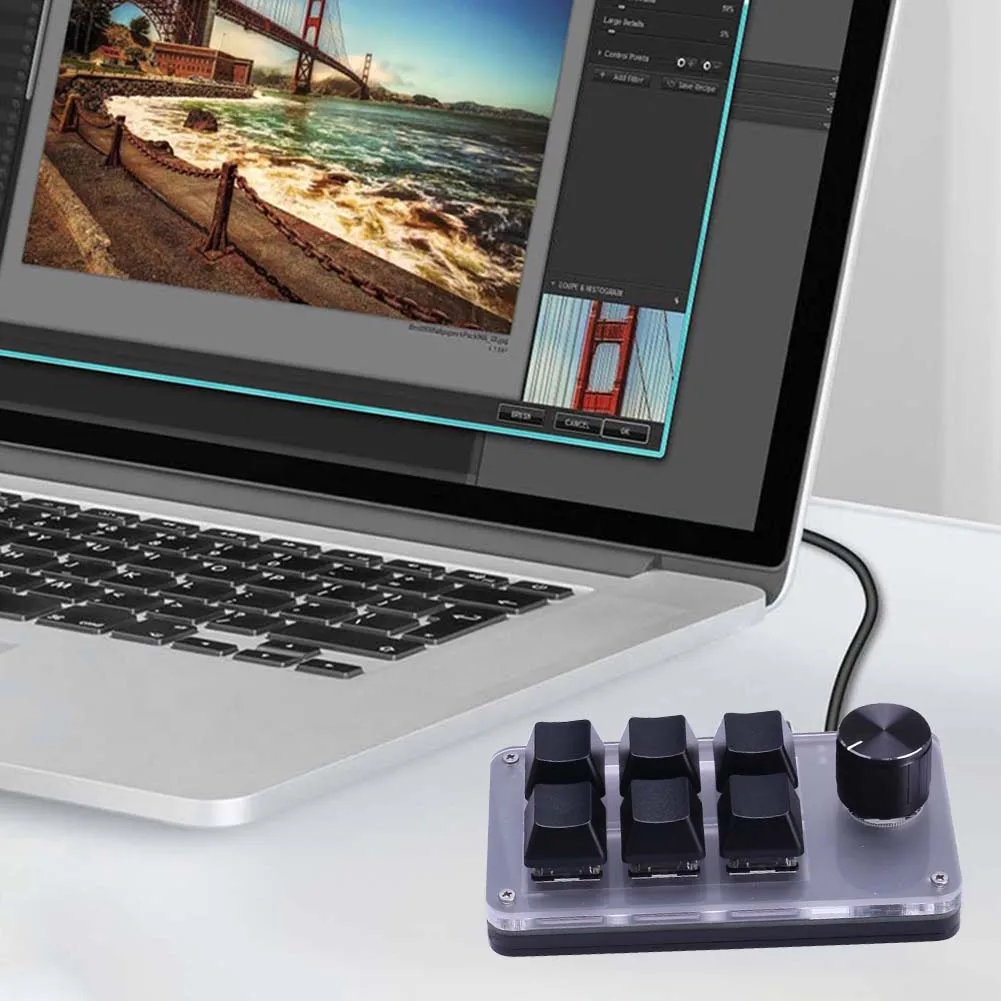 6 Key 1 Knob Programming Macro  Knob Keyboard Bluetooth-Compatible/Wired RGB Copy Paste Mini Button for Macbook PC Laptop