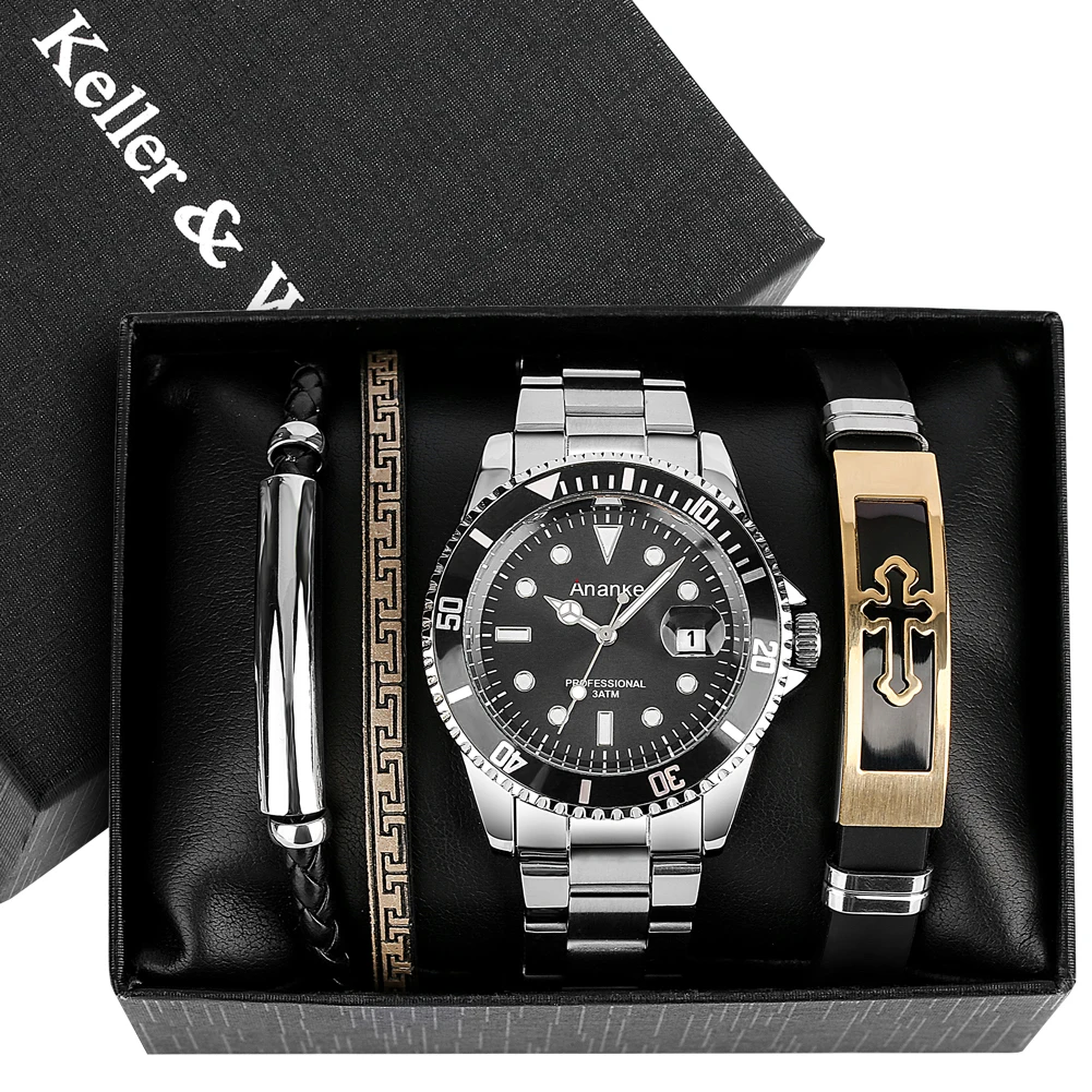 

Men's Top Brand Watches Luxury Bracelet Full Steel Date Quartz Clock Fashion Christmas Halloween Gifts Set Relogio Masculino