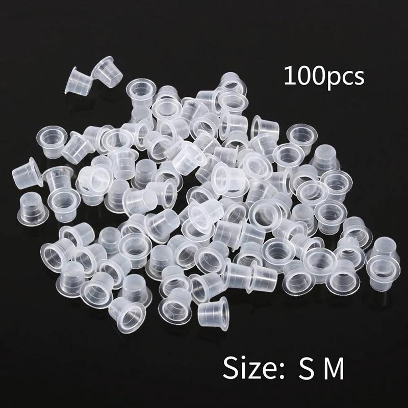 

100Pcs/set Plastic Microblading Tattoo Ink Cup Cap Pigment Clear Holder Container S/M Size for Needle Tip Grip Power Supply