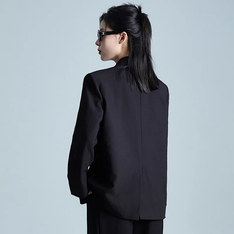 Comfy Soft Cotton Blazers Women 2024 Spring Fall Tailored Coat Black Office Lady Business Jacket Loose Fit Ribbons Split Hem