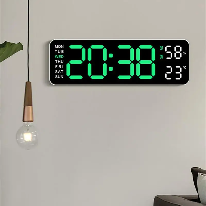 Large Digital Wall Clock wall clock digital wall clock Temperature And Humidity Week Display Brightness Adjustable Electronic LED Table Alarm Clock 12/24H