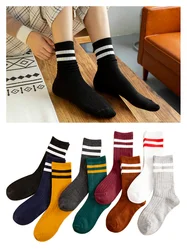 3 Pairs Women Socks Autumn Winter New Heaps Heaps Socks INS College Style Solid Color Stripe Cotton Stocking Black White Yellow