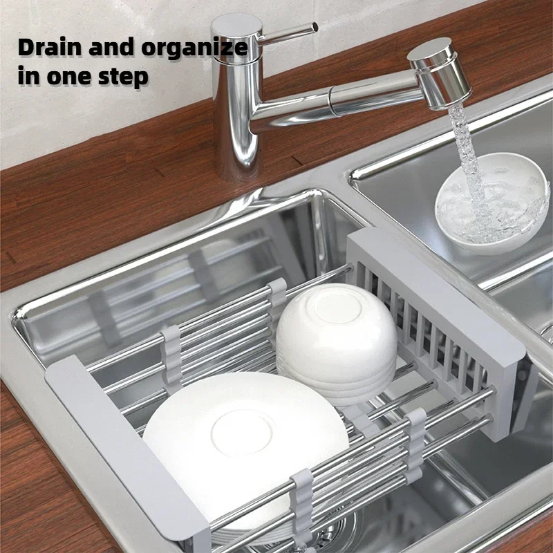 Expandable Dish Rack for Kitchen Sink Metal Dishing Drainer Multifunctional Basket of Dishes Sink Drying Rack Kitchen supplies bowl drying rack