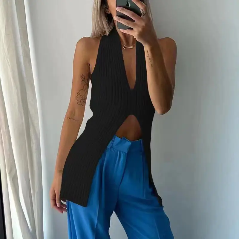 Spring and Summer New Women's Neck Vest Fashionable Women's Slim Fit Sexy Elegant Backless Sleeveless Top