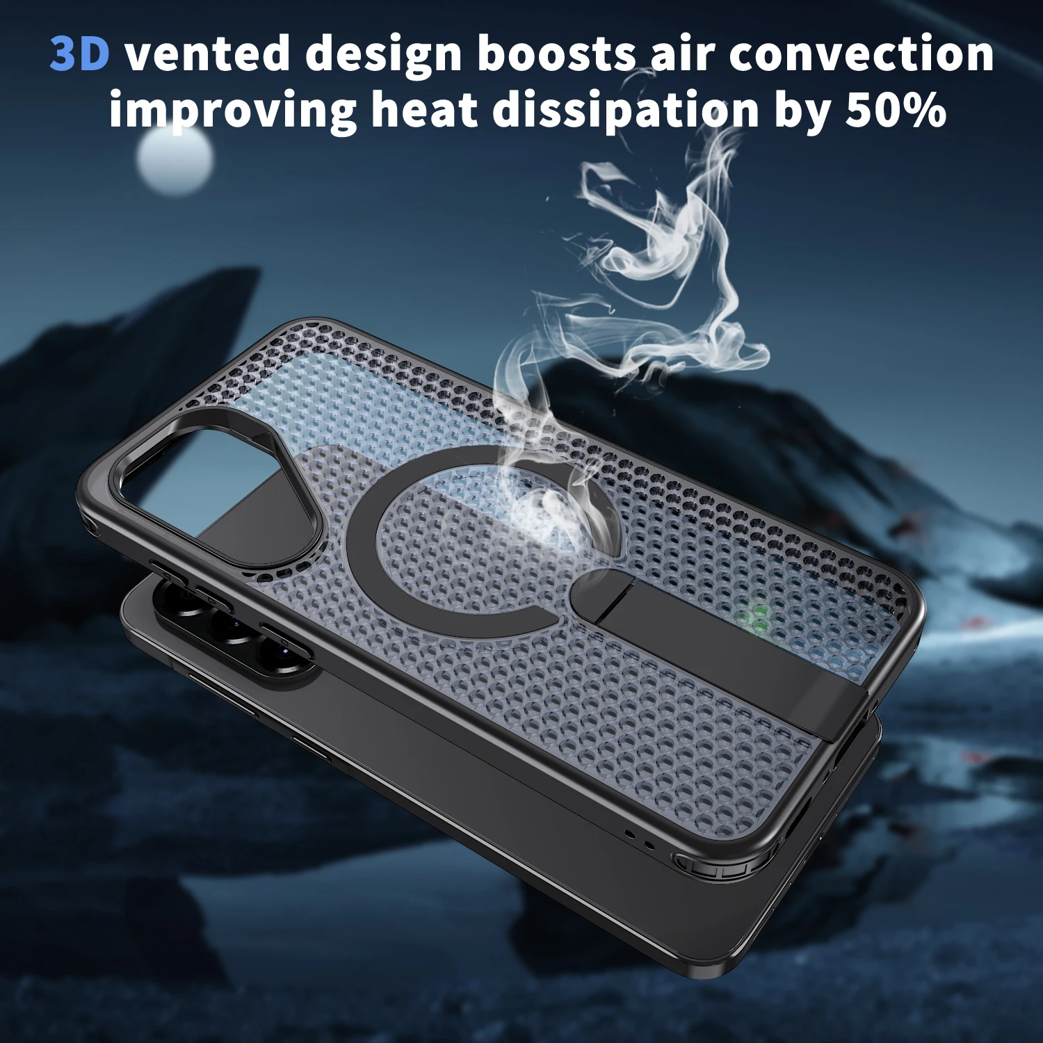 Heat Dissipation Breathable Magnetic Wireless Charging Phone Case with Holder