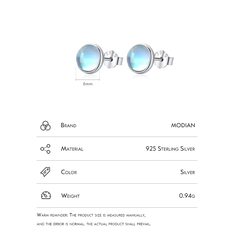 Silver Stud Earrings 925 Sterling Silver Round Moonstone 4 5 6 MM for Women