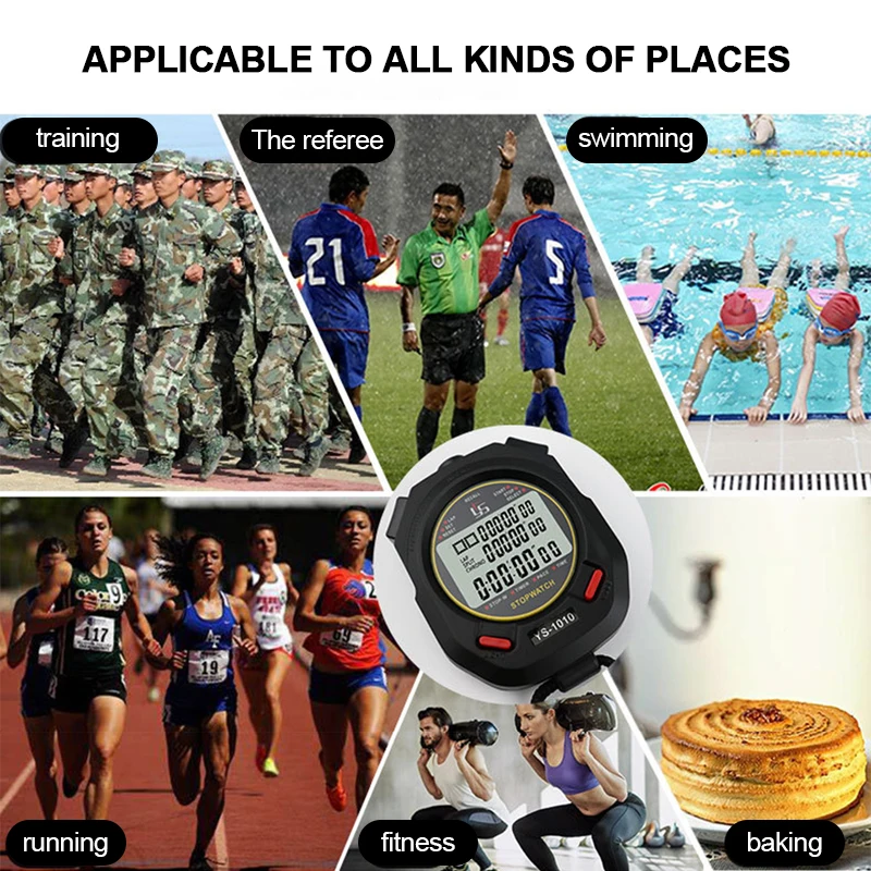 Digital Sports Stopwatch Timer 10/30/60/100 Track Professional Chronograph Counter LCD Training Handheld Luminous Stopwatch 6