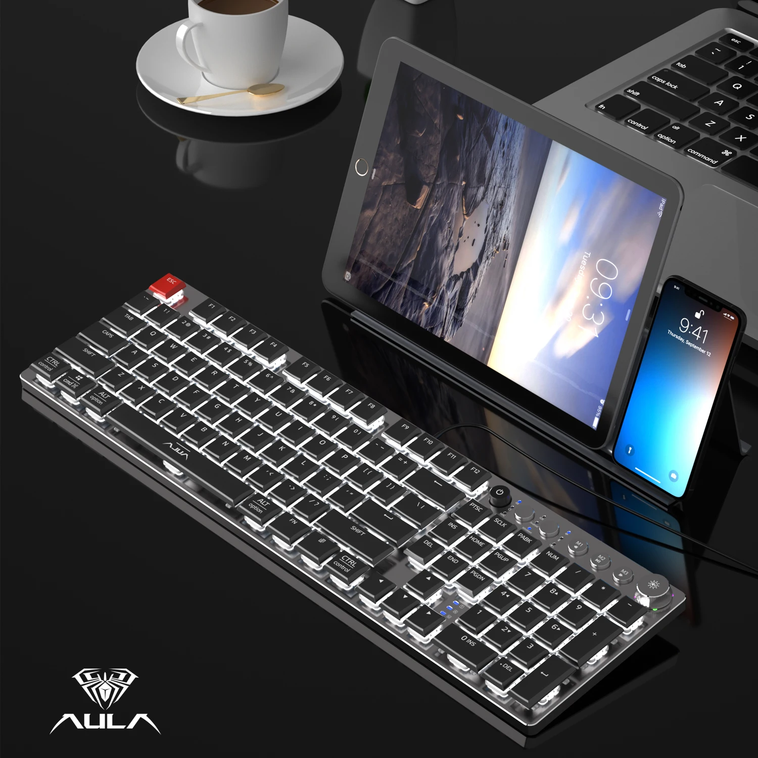 keyboard for multiple computers AULA F2090 Wireless Game Mechanical Keyboard Ultra Thin 104 Keys Support Bluetooth-compatible/Type-c for Desktop PC Laptop PC best pc gaming keyboard