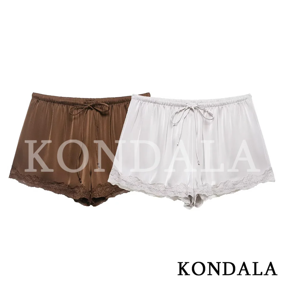 KONDALA Damen Basic-Satin-Shorts mit Spitzenbesatz, elastische Taille, 2026 Frühling Sommer Mode Schicke Strand-Urlaubs-Freizeit-Damen-Shorts – Detail 4
