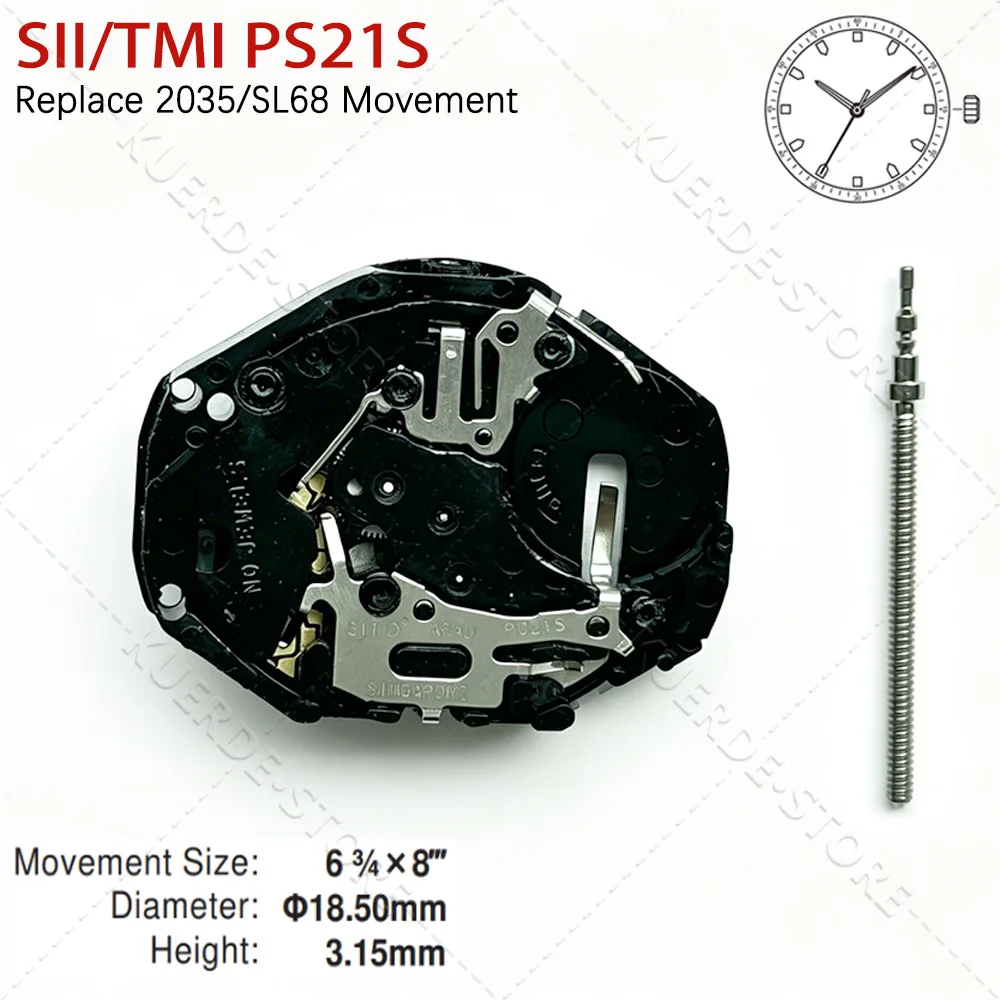 일본 SII/TMI PC21S 쿼츠 무브먼트 3핸즈 전자식 교체용 고품질 시계 수리용 2035 SL68 무브먼트 교체