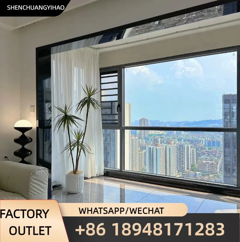 Janelas batentes de alumínio, inclinação e giro horizontais temperados, à prova de vento, janela de vidro duplo, toldo, janelas com tela vitrificada