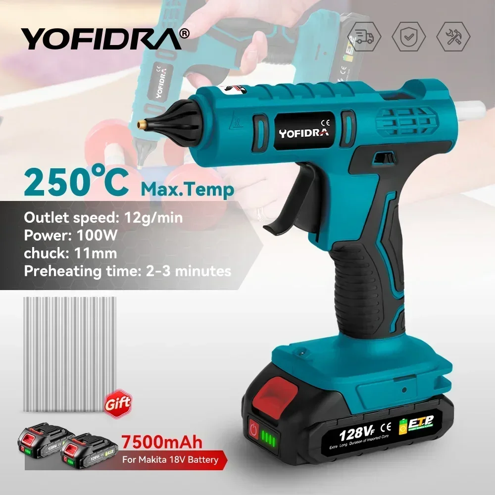 Yofidra Elektrische Smeltlijmpistool Voor Makita 18V Accu Draadloze Elektrische Lijmpistool 11Mm Lijmstift Smeltlasluchtpistool