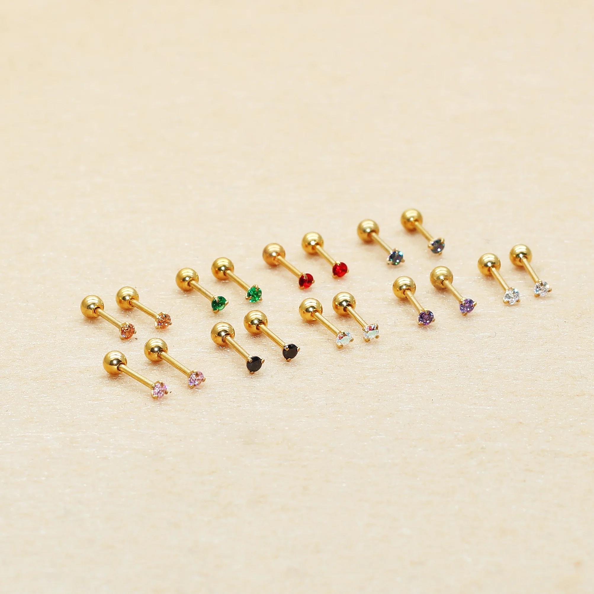 Mini goujon à vis en acier inoxydable, coloré, AAA, contre-indiqué, bijoux délicats, 20g, 2mm
