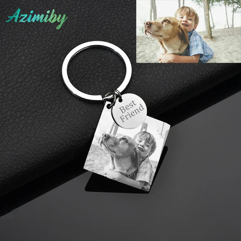 

Azimiby Personalized Dog Tag Engrave Photo Name Text Keychains For Pets Stainless Steel Custom Keychain Jewelry Pet Lover Gifts