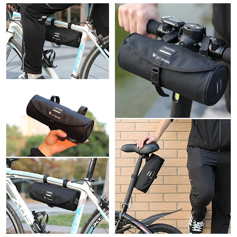 Borsa da bicicletta borsa anteriore da ciclismo portatile borsa da manubrio da strada MTB borsa da manubrio cilindrica multiuso di grande capacità - immagine 2