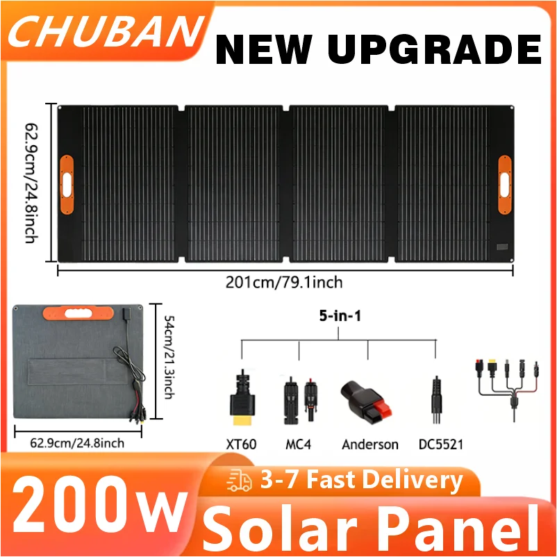 Flexible 200W Foldable Solar Panel 200w Portable Monocrystalline Solar Charger for Outdoor Camping And Emergency Power Supply