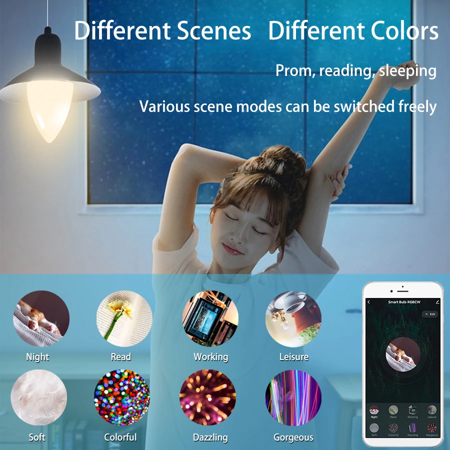 Smart LED Light Bulbs Tuya E14 WiFi 220V 5/7/9W Brightness Adjustment APP Connection Alexa Google Voice Control RGB smart led light bulbs