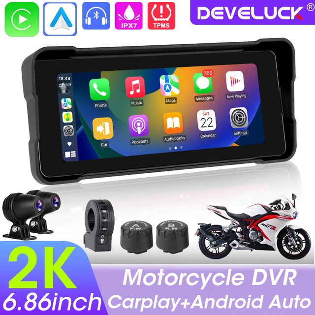 GPS Navigation 2K Car DVR Motorcycle Wireless Carplay Android Auto IPX7 Waterproof Portable Screen TPMS Bluetooth Moto Motorbike