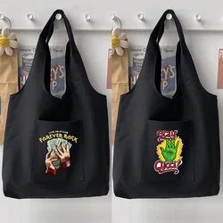 European and American Trend Black Shoulder Bag Shopping Woman Bag Handbag Casual Prayer Hand Pattern Printed Tote Bag Commuter