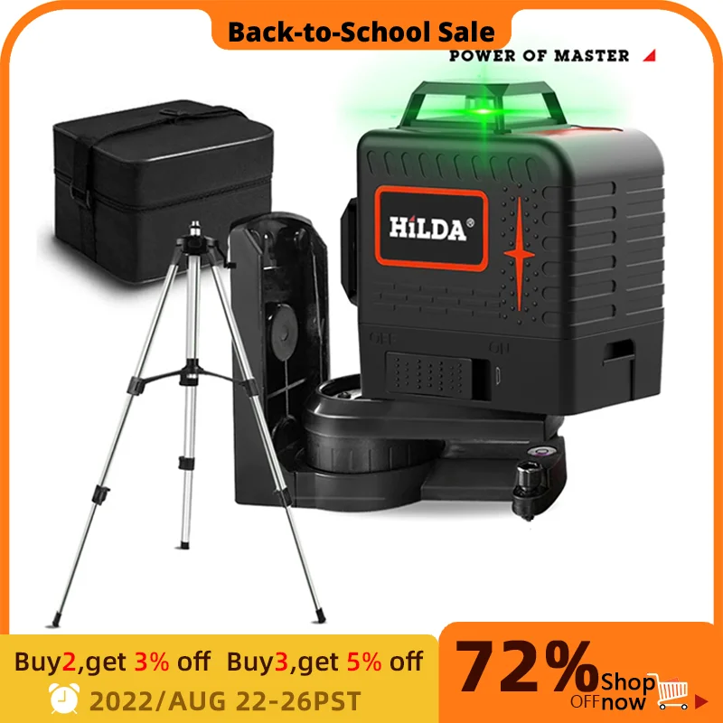 Hilda Green Laser Level 12 Lines 3d Level Selfleveling 360 Horizontal