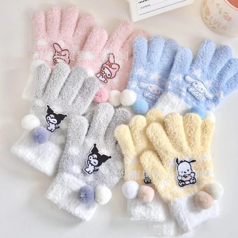 

Sanrio Kawaii Pochacco Anime Cinnamoroll Mitten Kuromi Knitted Garment My Melody Stay Warm Gloves Cute Cartoon Kids Gift