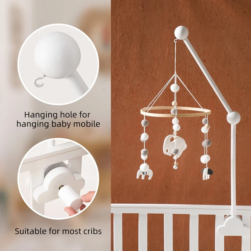 Baby Wooden Cloud Bed Bell Bracket Cartoon Crib Bed Bell Mobile Hanging Rattle Toy Hanger Baby Crib Decoration Holder Arm Bracke