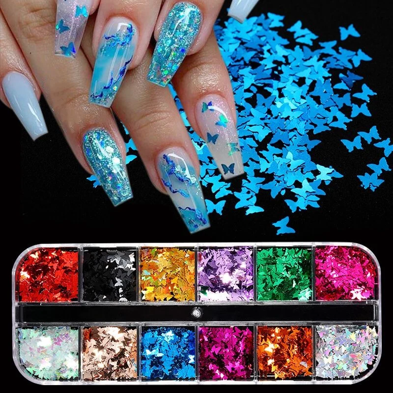 Holographic Butterfly  Heart Multi Shape  Laser Symphony Butterfly Sequins 3D Colorful Sequins Manicure  Nail Art Decoration