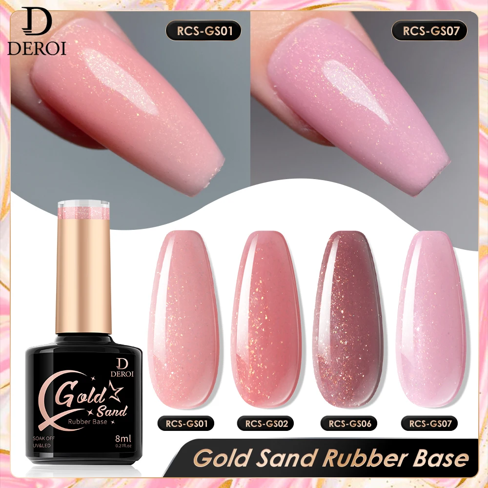 Deroi Rubber Base Coat Gel UV Top Coat Nail Gel Polish Nude Pink Glitter Polish Varnish Semi Permanent Soak Off for Manicure
