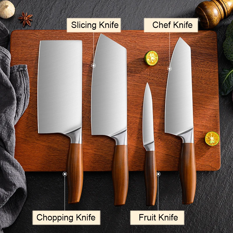 Japanese Kitchen Knife Stainless Steel Chef Knife Chopping Butcher Meat Cleaver Fruit Slicing Knives Scissors with Sheath 1-5pcs kitchen knife meat cleaver