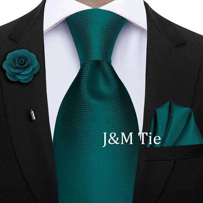 Pfauenblaues, schmales, kariertes 3-teiliges Krawatten- und Einstecktuch-Set für Männer, Bräutigam, Hochzeit, Business, lässig, stilvolle Accessoires, Geschenk – Detail 40