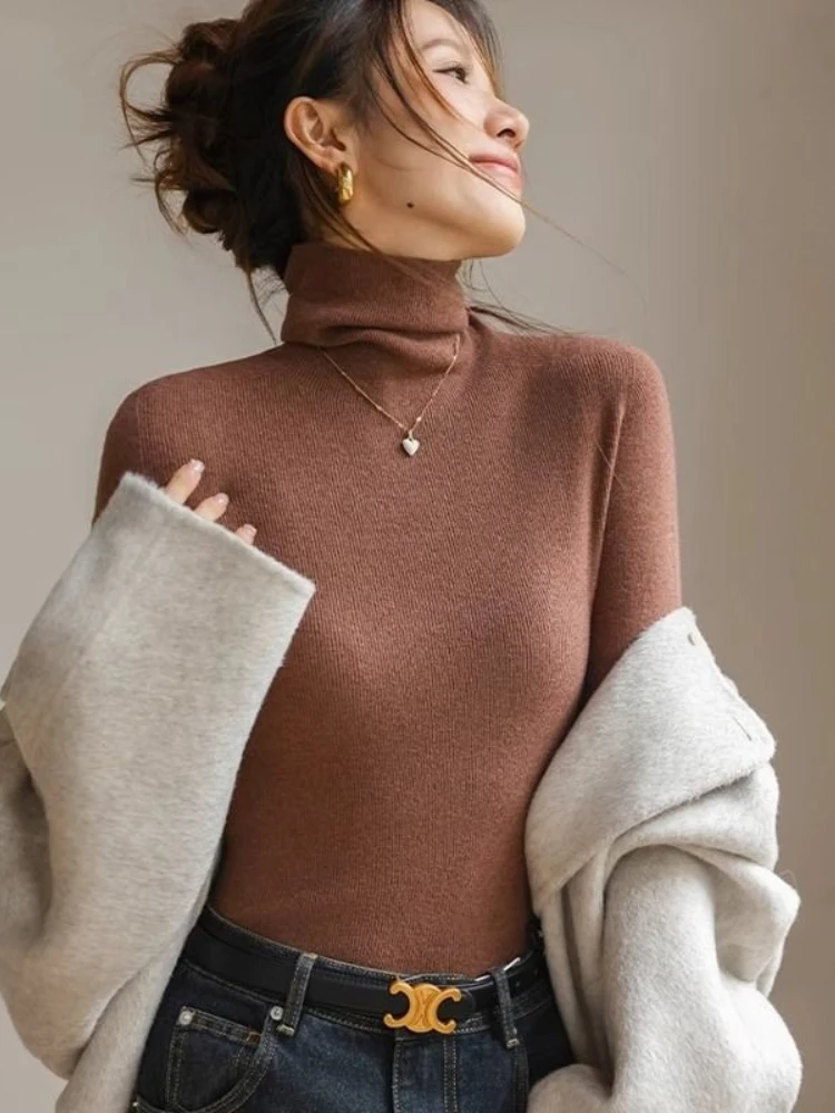 Zjaiss Women's Turtleneck Sweater 2025 Pullovers Autumn Winter Korean Slim Long Sleeve Solid Simple Basic Knit Thick Warm Top - Image 6