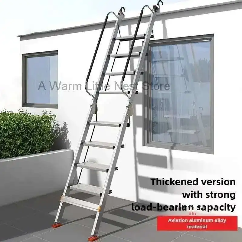 Aluminum Alloy Folding Attic Ladder Home Telescopic Thickened Herringbone Ladder Multi-functional with Handrail Staircase