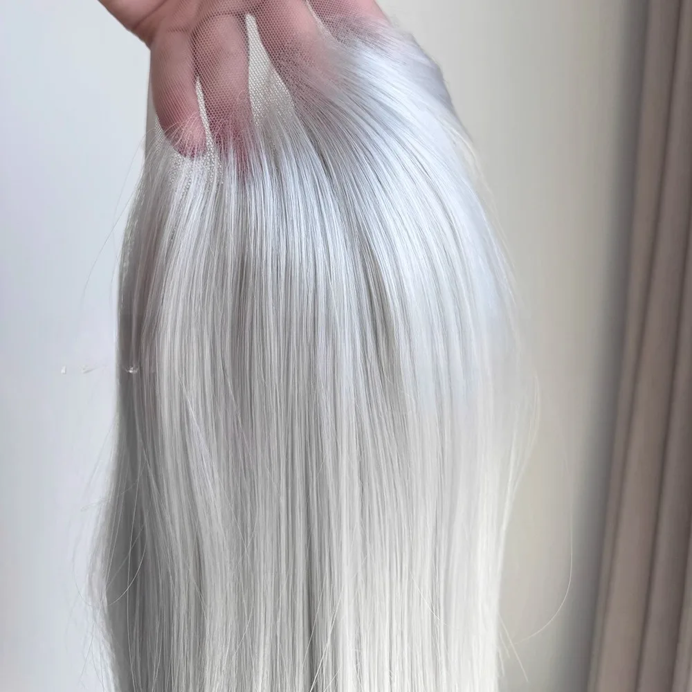 Sliver peruca dianteira do laço 13x4 longa reta peruca dianteira do laço branco fibras de alta temperatura frente do laço sintético perucas cosplay - AliExpress 200165144 - imagem 2