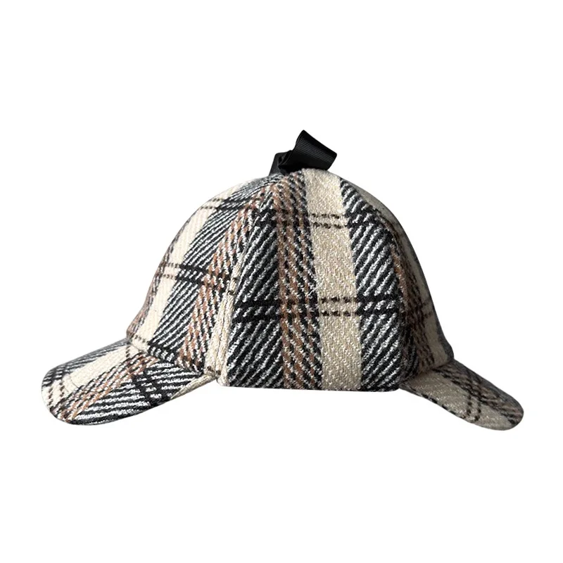 Unisex Sherlock Holmes Deerstalker-Mütze im britischen Stil für Herbst und Winter, Wollmischung, kariert, doppelte Krempe, Ohrenwärmung, trendiger Detektiv – Detail 4