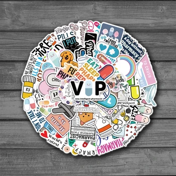 만화 약사 스티커 약물 약국 데칼 냉장고 자동차 헬멧 DIY 선물 상자 자전거 노트북 스케이트 트렁크, 50 피스