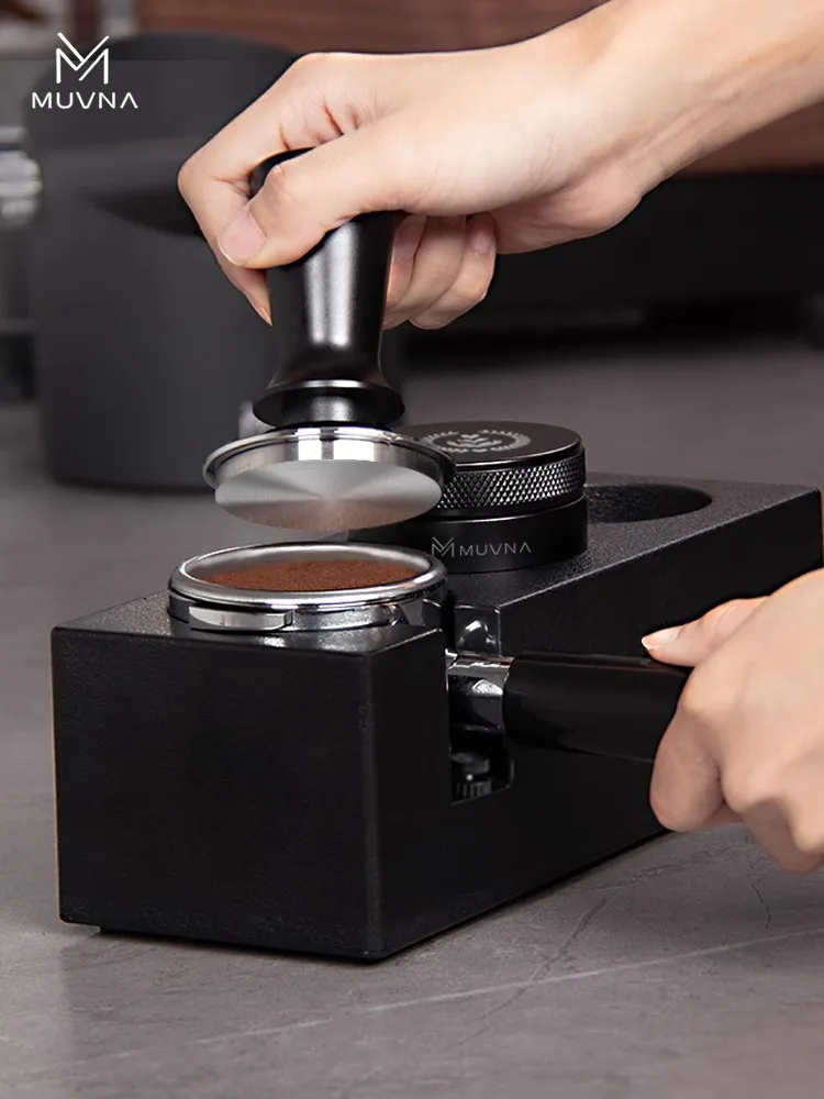 MUVNA Espresso Tamper Station Multifunctional Coffee Knock Box 51-58mm Universal Adjustable Portafilter Holder Coffee Black coffee knock box
