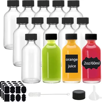 2oz Small Clear Glass Bottles with Lids for Liquids, Tiny Short Jars with Caps Mini Glass Juice Bottles for Potion, Ginger Shots 1