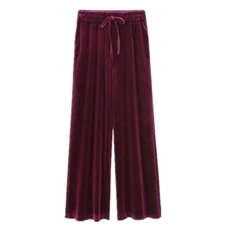 korean style одежда women casual warm velvet pant,fashion Winter wide leg velvet black trousers Plus size pantalones de deporte
