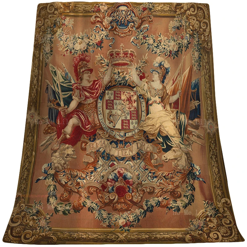 William E Mary Coat Of Arms Crown Dogs Medaglioni Gioiello Family Crest Coperta Di Flanella Per Divano Office Travel Applicabile