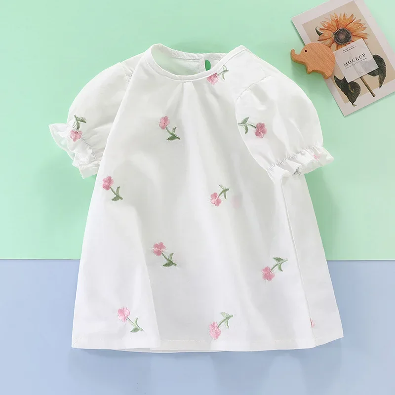 

Baby Girls Short Sleeved T-Shirt 2024 Summer Kids Top Tees Toddler Flower Shirts 1 To 6Yrs Children's Clothes Korean Style