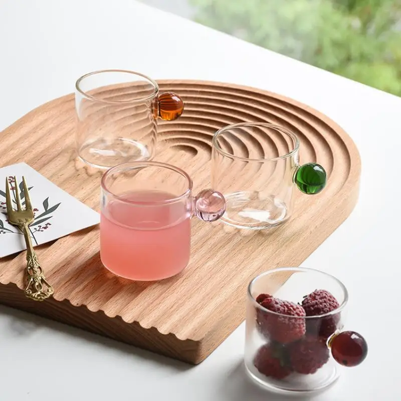 100ml Espresso Cups Small Cups Home Glass Ball Handle Coffee Cup Tea Water Cup Saucer Steak Juice Bucket Table Decor — view 2