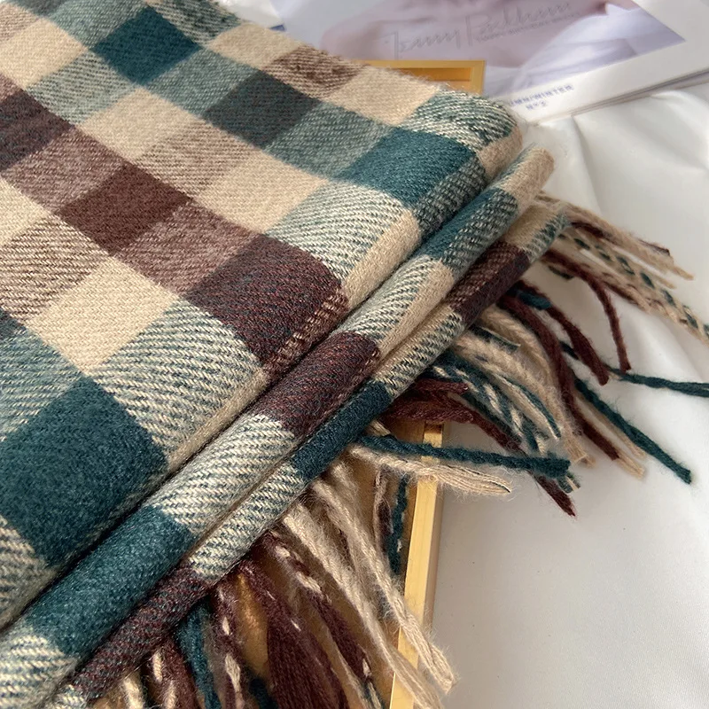 Pamwallymensa Women's Scarf Winter Luxury Brand Tippet Scarves for Ladies Plaid Shawls Warm British Style Thicken Man