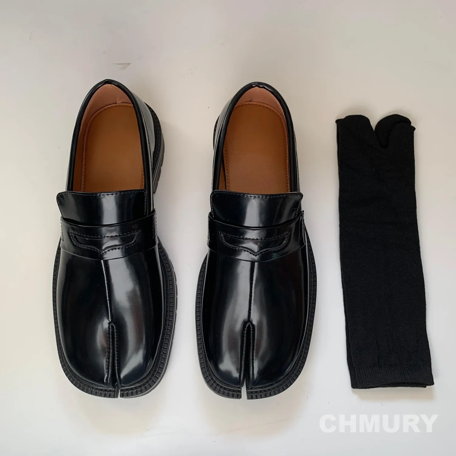 Tabi Shoes Loafer Split Toe Thick Sole Casual Patent Leather For Men and Women women shoes split toe shoes