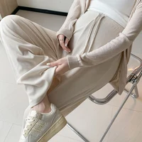 Korean Style Summer Maternity Belly Pants High Waist Drawstring Waist Long Design Straight Trousers Pregnant Woman Casual Pants 1