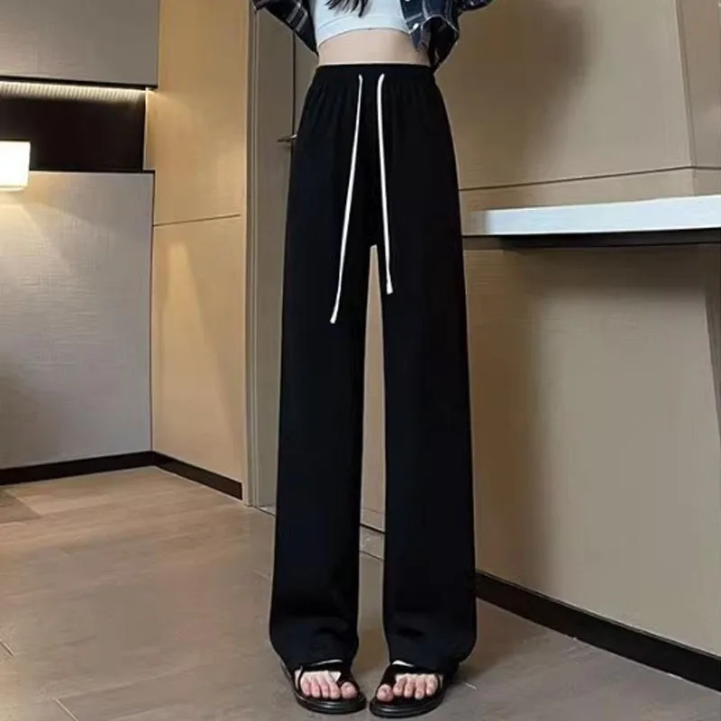 

Autumn Fashion Winter Loose Lace Up Long Pants for Women High Waist Straight Loose Lady Trousers Casual Wide Leg Pants 29149
