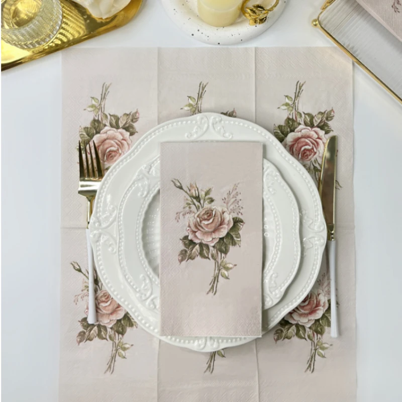 Large Vintage Roses Colourful Printed Napkins Wedding Paper Placemats Restaurant Paper DIY Butterfly Bone Bart 20pcs 33*40