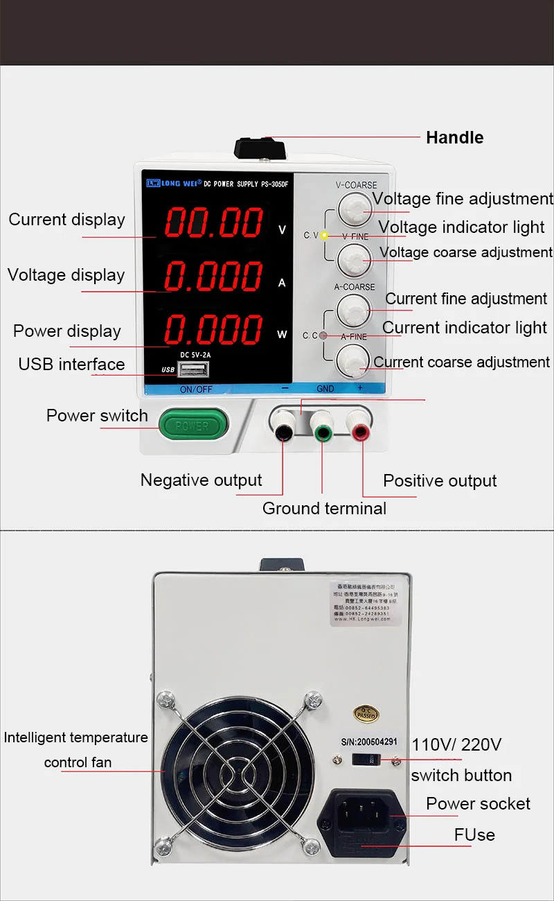 Adjustable DC Power Supply 30V 10A LONGWEI PDS-3010DF Bench Tool For Battery Mai