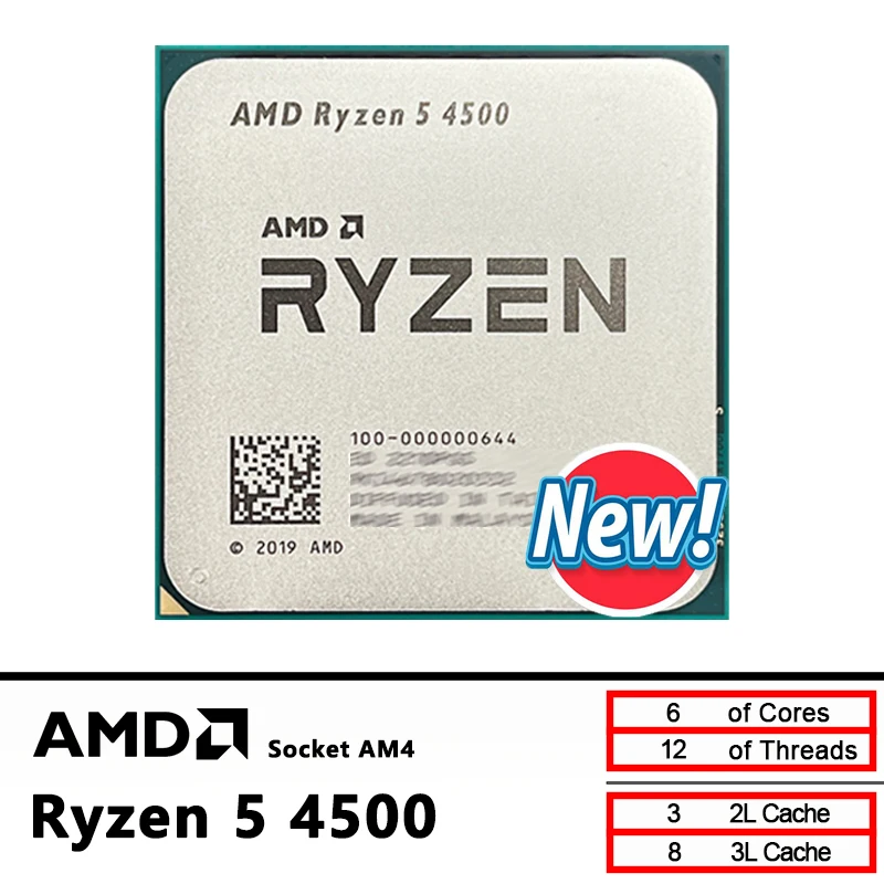 AMD New Ryzen 5 4500 R5 4500 3.6 GHz 6-Core 12-Thread CPU 7NM L3