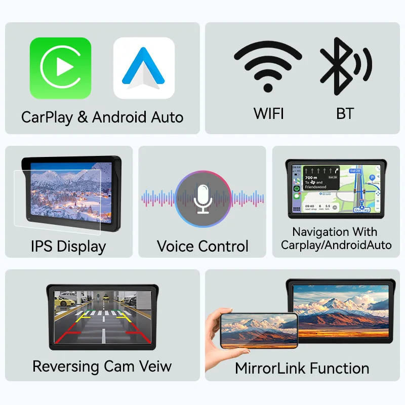 VENBES 7" Autoradio Carplay & Android Auto Tragbare Mirrorlink Touchscreen Rückfahrkamera AUX USB Typ-c – Detail 3
